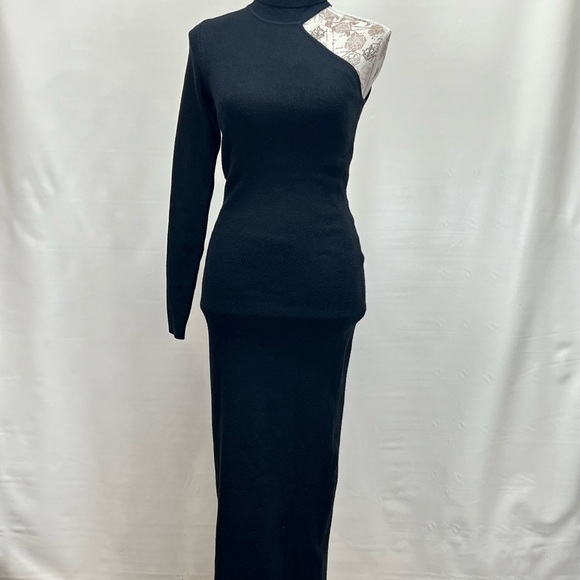 BARDOT Black knit turtleneck one‎ shoulder midi dress size - Picture 8 of 15